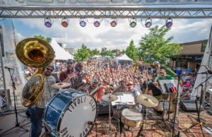 Pic of Tivoli Club Brass Band playing a festival in Denver in 2018